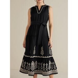 $180 Soft Surroundings Women's Size L Black Linen Blend Fernanda Midi Dress